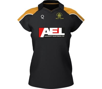 Qdos Cricket Abbotskerswell CC Qdos Igen Ladies Fit Polo Shirt Black Gold
